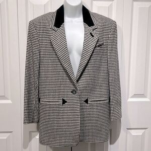Vintage‎ Black and White Houndstooth Wool Blend Blazer Size 7/8